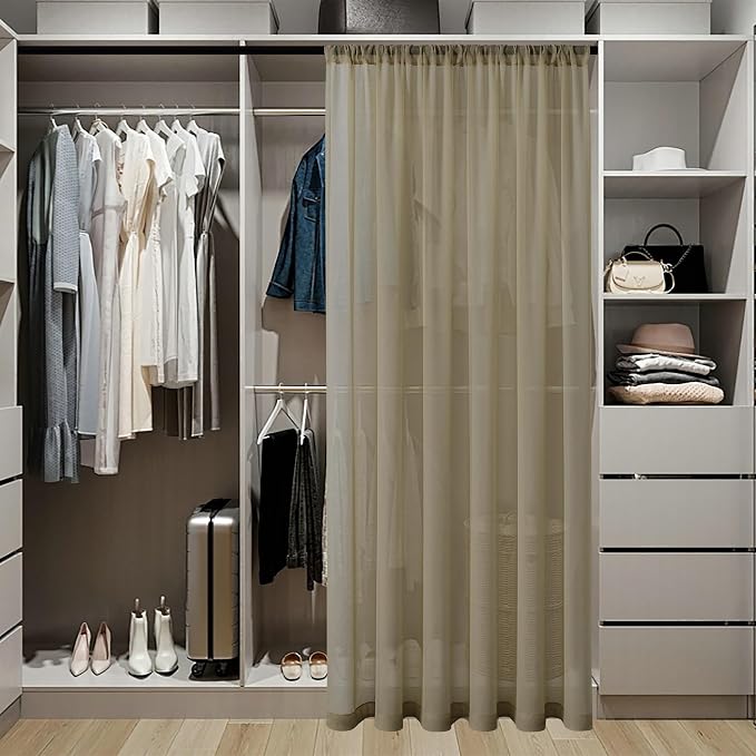 Tollpiz Sheer Door Curtain Closet Linen Textured Curtains Sheer Doorway Light - Image 3