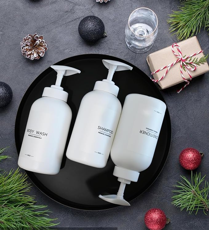 Frosted Pearl White Shampoo and Conditioner Bottles, Refillable Apothecary - Image 2