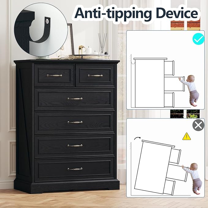 6 Drawer Dresser for Bedroom, Rustic Farmhouse Dresser - Image 7