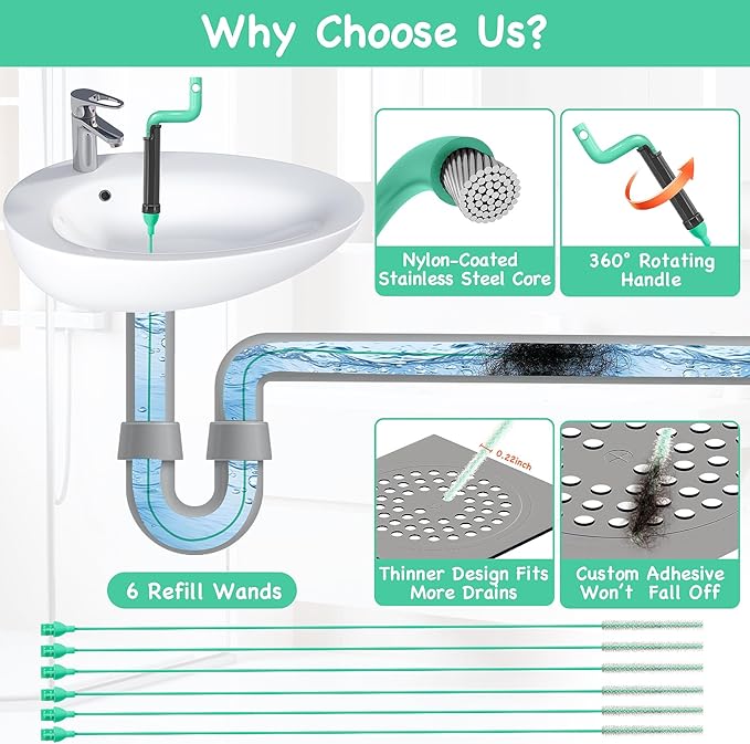 Drain Clog Remover Tool – 30”Anti-break Steel Sink Snake Hair Drain Cleaner Tool - Image 4