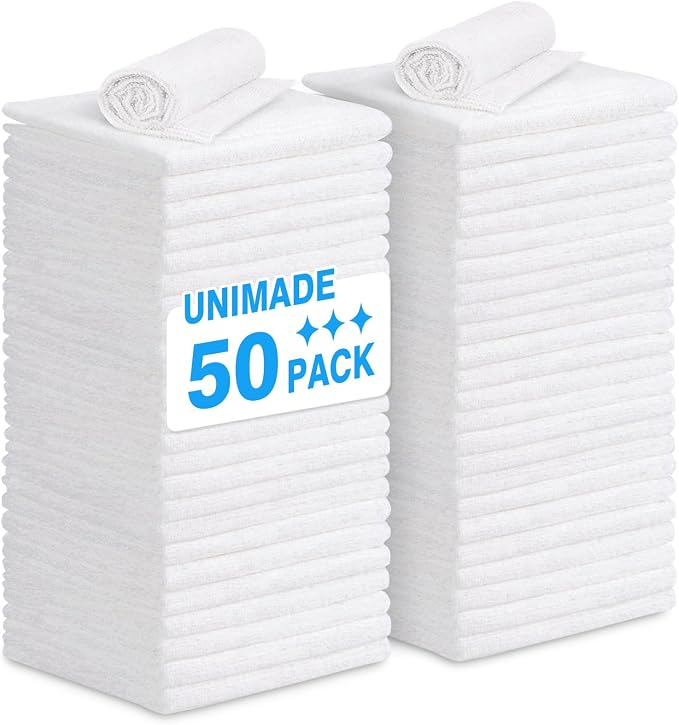 Shop Towel Rags, 50 Pack Reusable Shop Rags Bulk Microfiber Cleaning Cloth Lint by Unimade