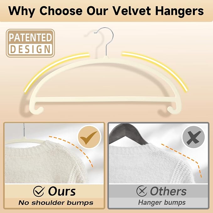MIZGI 50 Pack Ivory Velvet Hangers - Image 3