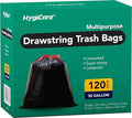 Ultra Strong 30 Gallon Trash Bags, Unscented 120 Count Drawstring Garbage Bags by HygiCare