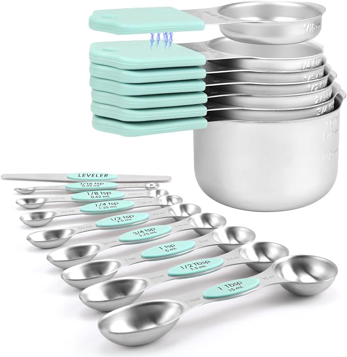 Magnetic Measuring Cups and Spoons Set-Heavy Duty 304 Stainless Steel，Double by HOUJIP