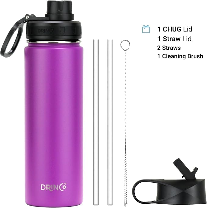 DRINCO Stainless Steel Water Bottle Spout Lid Vacuum Insulated Double Wall - Image 2