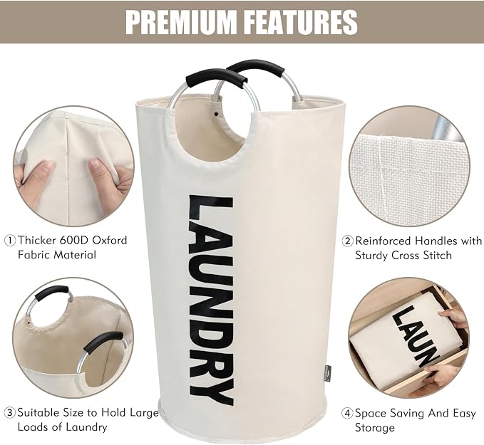 DOKEHOM 125L X-Large Laundry Basket, Collapsible Laundry Bag, Freestanding Tall - Image 8