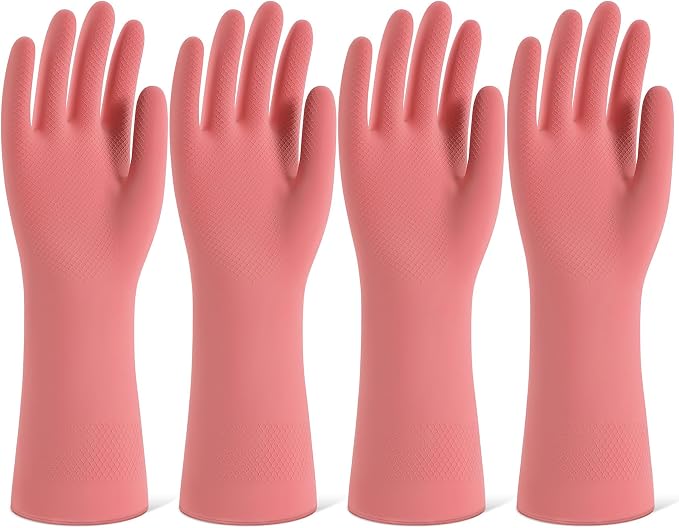 Rubber Cleaning Gloves for Dishwashing, 4 Pairs Reusable Kitchen Gloves for by Unknown