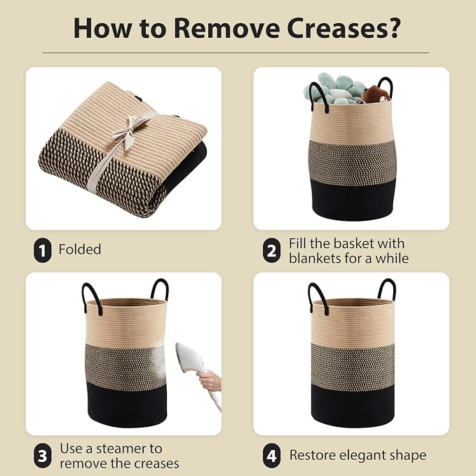 Fiona's magic 72L Large Woven Laundry Hamper, Tall Cotton Rope Storage Basket - Image 6