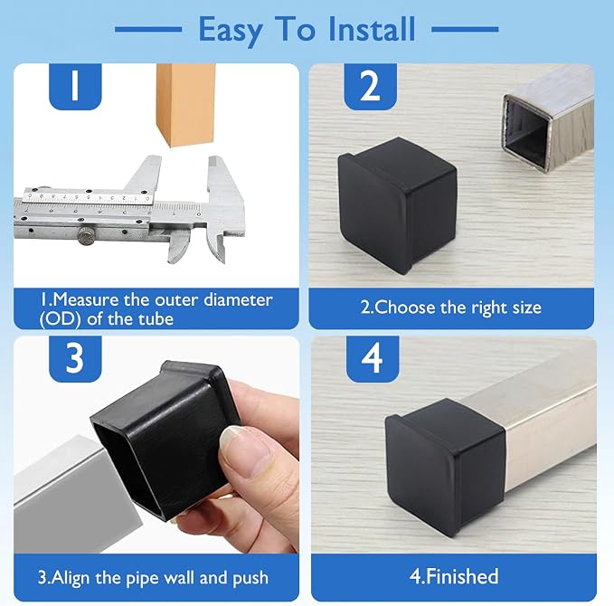32 Pcs 5/8" x 5/8" Square Rubber Chair Leg Caps, PVC Table Leg Covers, Flexible - Image 5