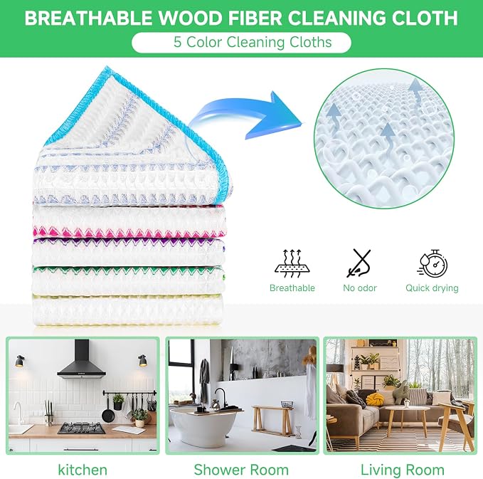 Wood Fiber Cleaning Cloth-15pcs, Super Absorbent Cleaning Cloth, No Oil Stains - Image 6