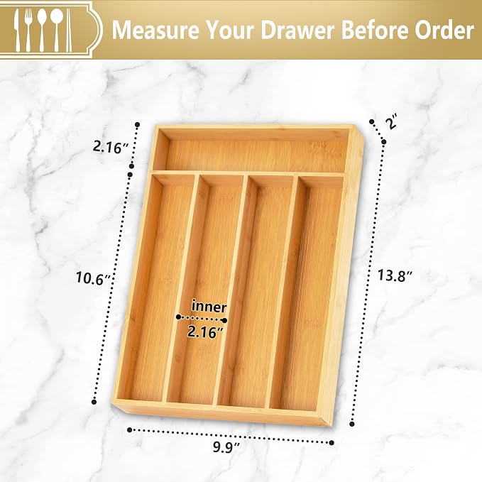 Silverware Organizer, 2 Pack 10 Inch Utensil Organizer Kitchen Drawer Organizer - Image 2