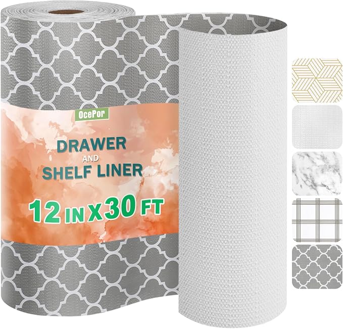OcePor Non-Adhesive Drawer and Shelf Liner 12IN x 30FT，Non Slip Cabinet and by OcePor