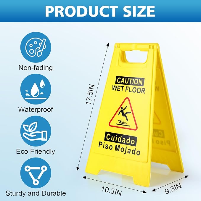 2-Pack Caution Wet Floor Sign, 17.5" Height, Bright Yellow Double-Sided Folding - Image 6