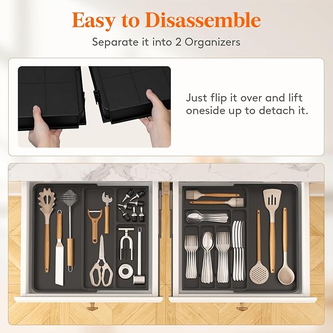Lifewit Large Silverware Drawer Organizer, Plastic Cooking Utensil Tray - Image 5