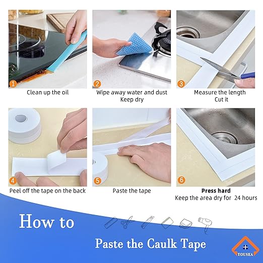 TOUSEA White Caulk Tape for Bathtub Self Adhesive, 1.5" x 19.7Ft sealant Caulk - Image 4