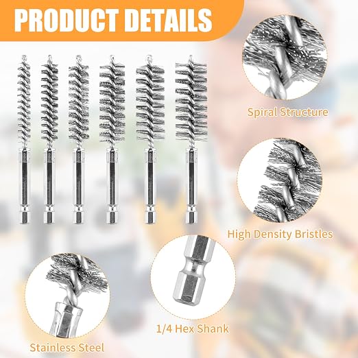 12 Pieces Wire Brush Drill Bore Cleaning Brush Set, - Image 3