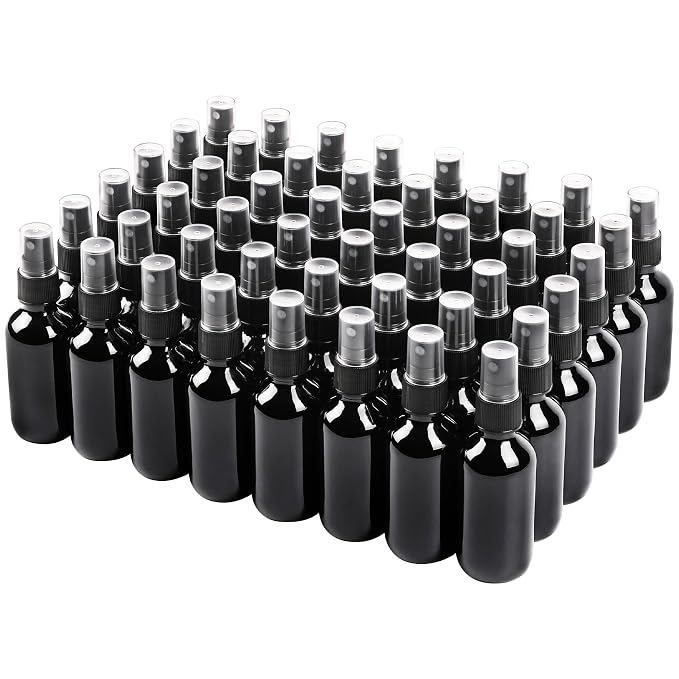 Black Glass Small Spray Bottle 2 oz 48 Packs, Fine Mist Sprayer Small Clear by QUALITYGLASSBOTTLECREATOR