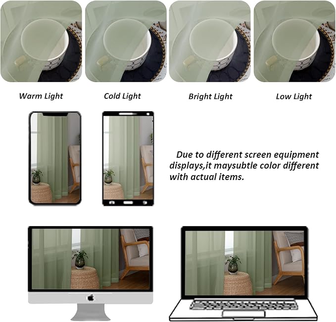 Chyhomenyc Extra Long Sage Green Sheer Curtains 120 Inches Long 2 Panels - Image 4