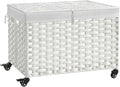 Rolling Storage Basket with Lid, 47.6 Gallon Storage Bin with Wheels, Woven by Hiagnete