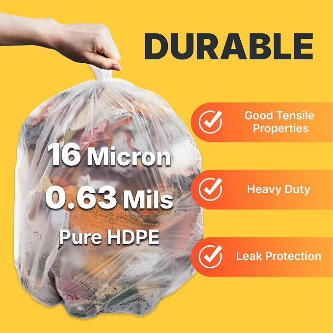 33 Gallon Trash Bags, 16 Micron High Density Pure HDPE Garbage Can Liners Bulk - Image 4