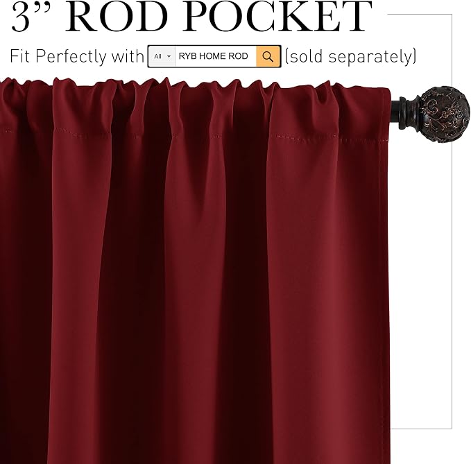 RYB HOME Short Curtains for Living Room Blackout Portable Blinds Shades for - Image 2