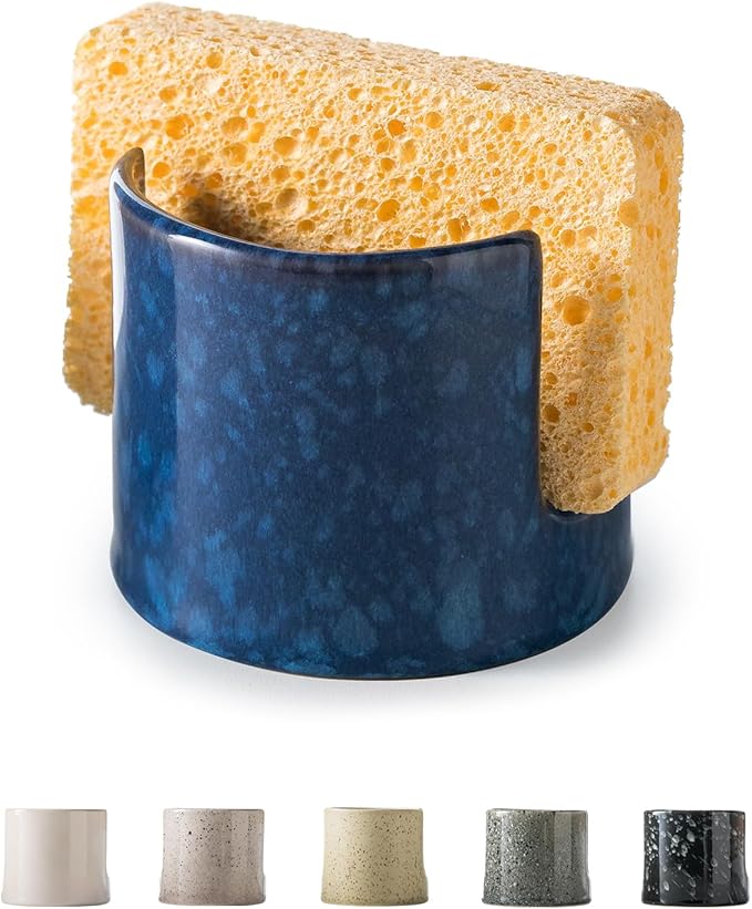 Kitchen Sponge Holder, Ceramic Sponge Organizer Scrubby Holder Sink Caddy Dish by LAUCHUH
