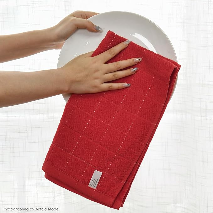 Artoid Mode Checkered Designed Cotton Beige Red Terry Kitchen Dish Towels - Image 5