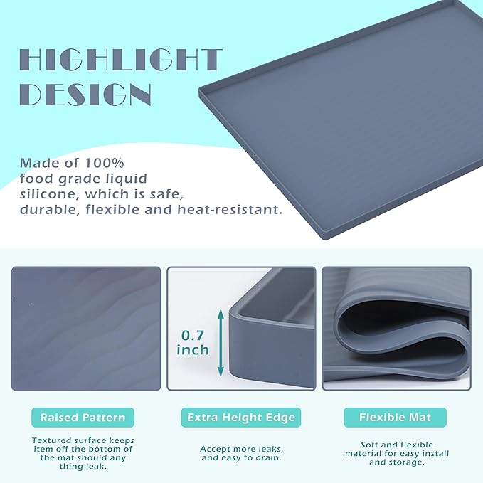 URMONA Waterproof Silicone Under Sink Mat 19'' x 12'' Shelf Liner - Image 3