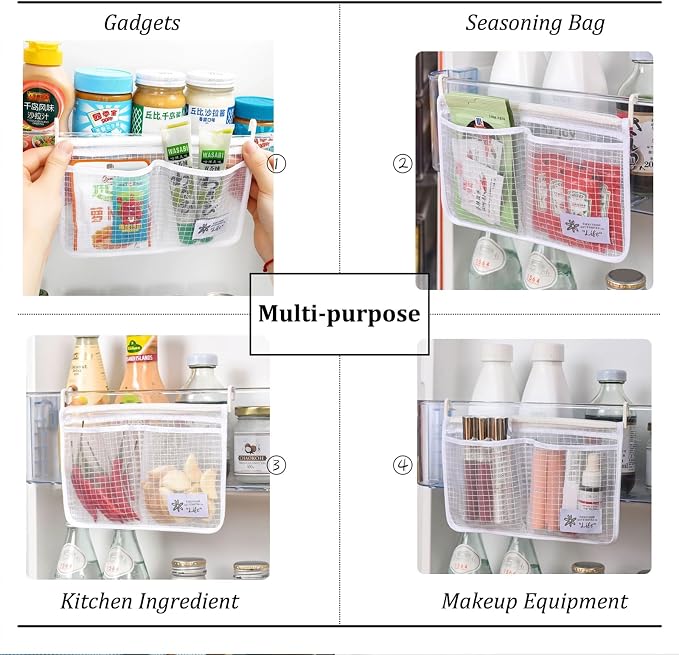 3PCS Refrigerator Door Organizer Set, Fridge Hanging Mesh Bag - Image 4
