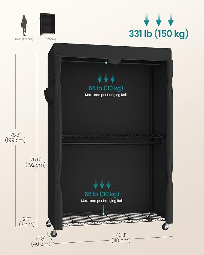 SONGMICS Heavy-Duty Rolling Clothes Rack, Garment Rack, Portable Closet - Image 6