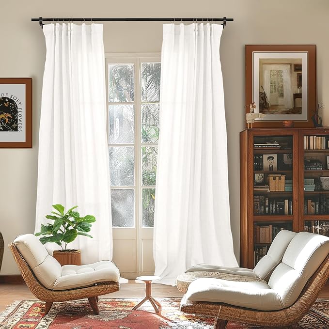 YoungsTex White Linen Semi Sheer Curtains 108 Inch Length 2 Panels, Light - Image 5