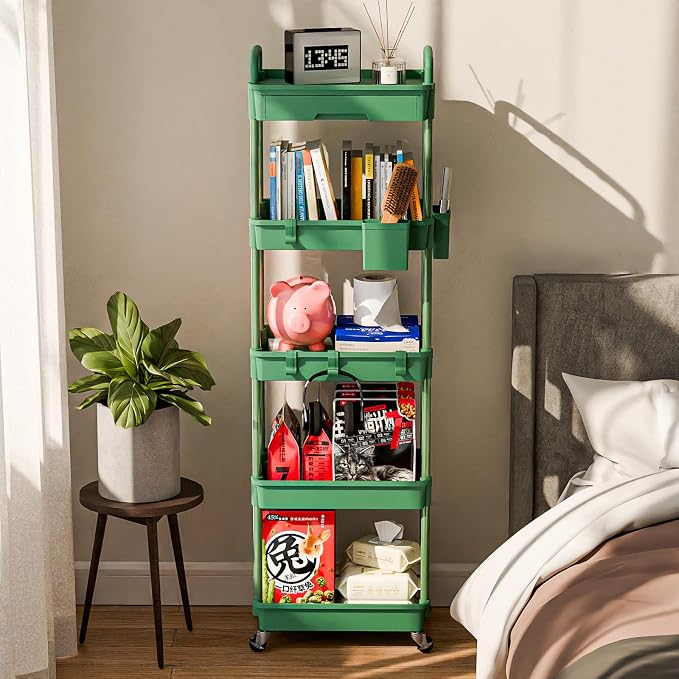 5 Tier Rolling Cart Organizer, Bathroom Cart Organizers - Image 2