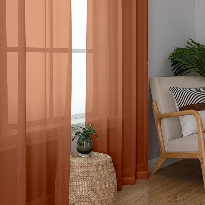 Chyhomenyc Burnt Orange Sheer Curtains 84 Inch Length 2 Panels, Light Filtering - Image 6