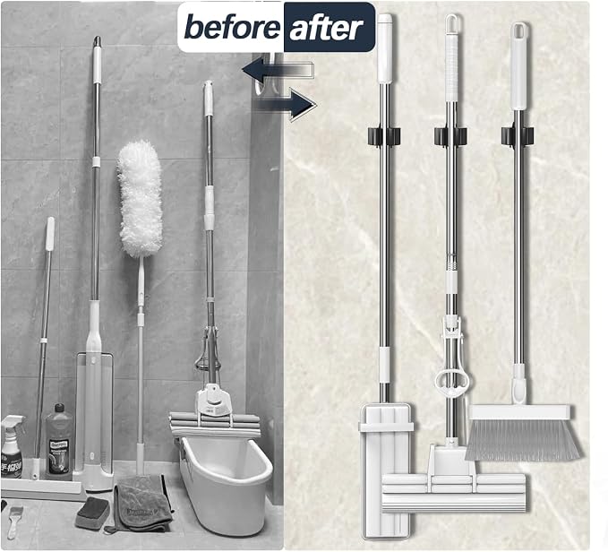 3-H Stainless Steel Broom Holder Wall Mount 30-Pack- Heavy Duty Mop Organizer - Image 6