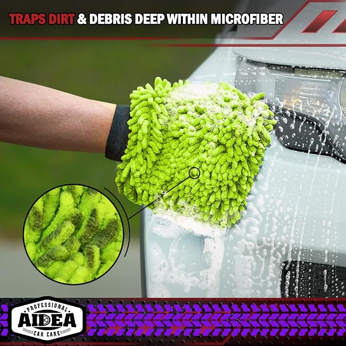 AIDEA Car Wash Mitt Microfiber, 2PK-Scratch-Free& Lint-Free, Premium Chenille - Image 5