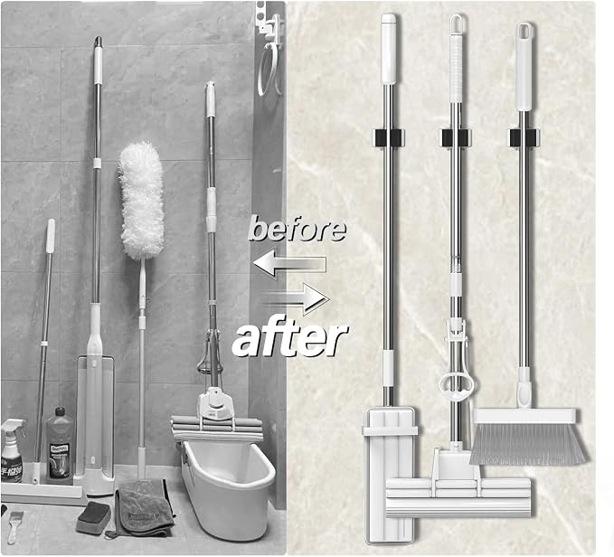 3-H Broom Hanger, Mop Holder Wall Mount 8 Pack, Broom Holder Wall Mount - Image 5