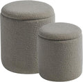 Round Ottoman with Storage Set of 2-Upholstered Sherpa Vanity Stool by HomePage