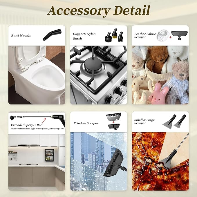 Steam Cleaner, 15s Heat-Up, 1.6L Tank, 3-Level Adjustable Handle, 2500W Steamer - Image 6