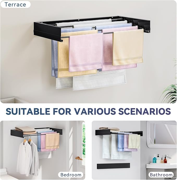 APEXCHASER Wall Mounted Clothes Drying Rack, Laundry Drying Rack Foldable - Image 5