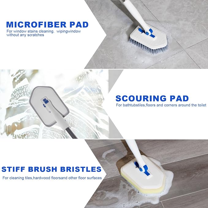 Tile Tub Scrubber Brush with 52-inch Adjustable Long Handle 3-in-1 Rotatable - Image 4