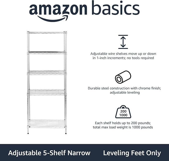 Amazon Basics 5-Shelf Adjustable, Storage Shelving Unit, Steel Organizer Wire - Image 2