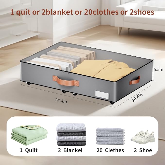 Under bed Storage With Wheels, Low profile 5.5 inches Height Storage Bins - Image 3