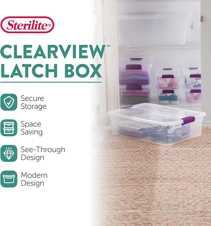 Sterilite 24-Pack ClearView Latch Box, Stackable Storage Organizer Bins - Image 2