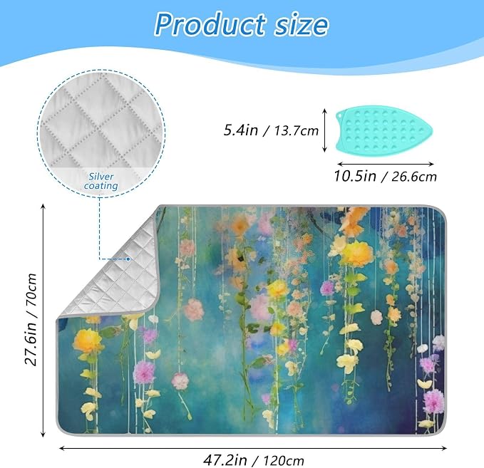 Kigai Watercolor Fowers Ironing Blanket Thick Portable Ironing Pad Travel - Image 2