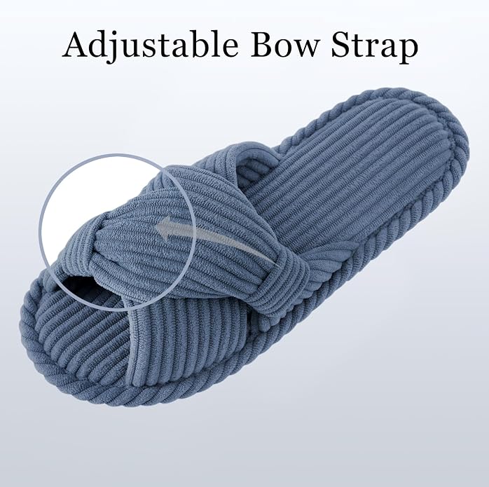 Evshine Summer House Slippers for Women Corduroy Cross Bow Indoor Slippers Open - Image 3