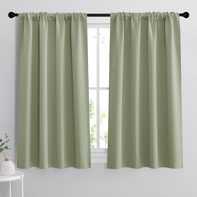 RYB HOME Room Darkening Kitchen Curtains 45 inch Length, Durable Privacy Window by RYBHOME