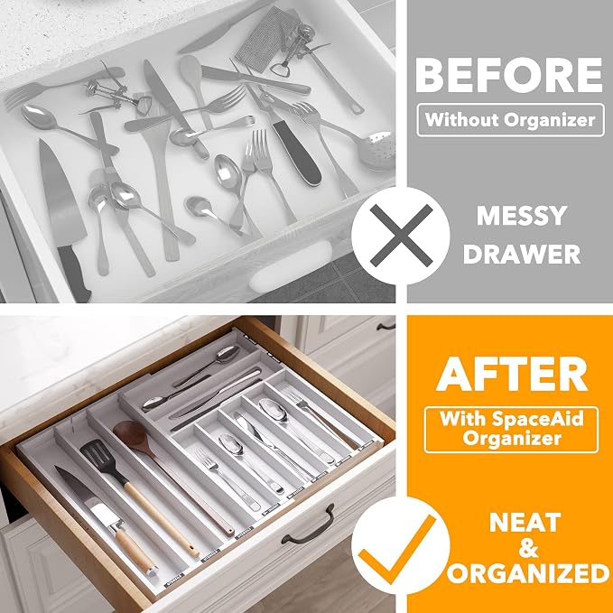 SpaceAid Bamboo Silverware Drawer Organizer - Image 2