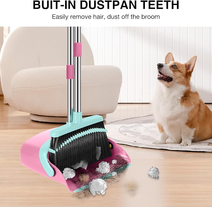 Broom and Dustpan Set, 52-in Long Adjustable Handle Broom Dustpan Combo - Image 4