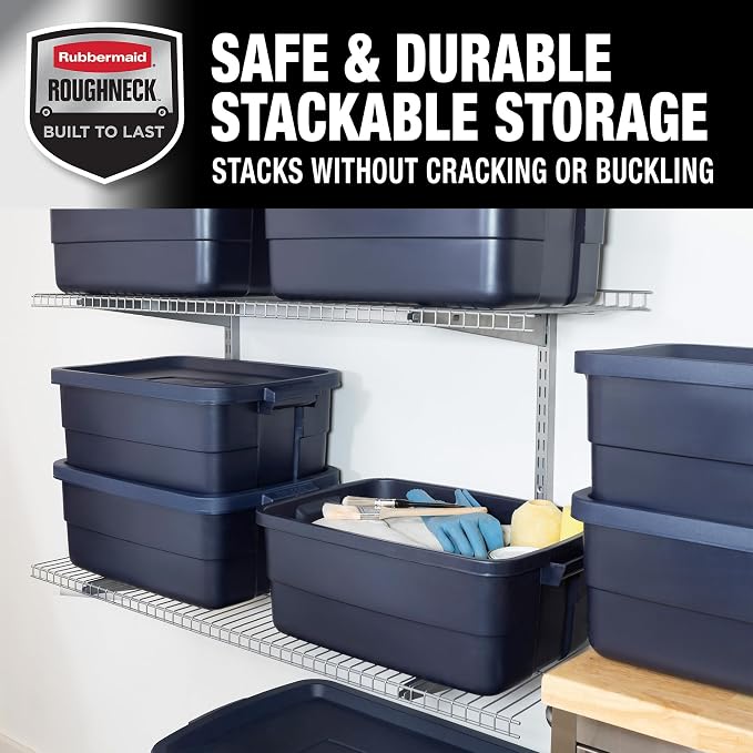 Rubbermaid Roughneck Tote 10 Gal, 8 Pack, Made in USA, Dark Indigo Metallic - Image 4