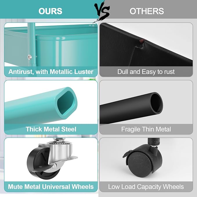 EAGMAK 3 Tier Utility Rolling Cart, Metal Storage Cart - Image 5